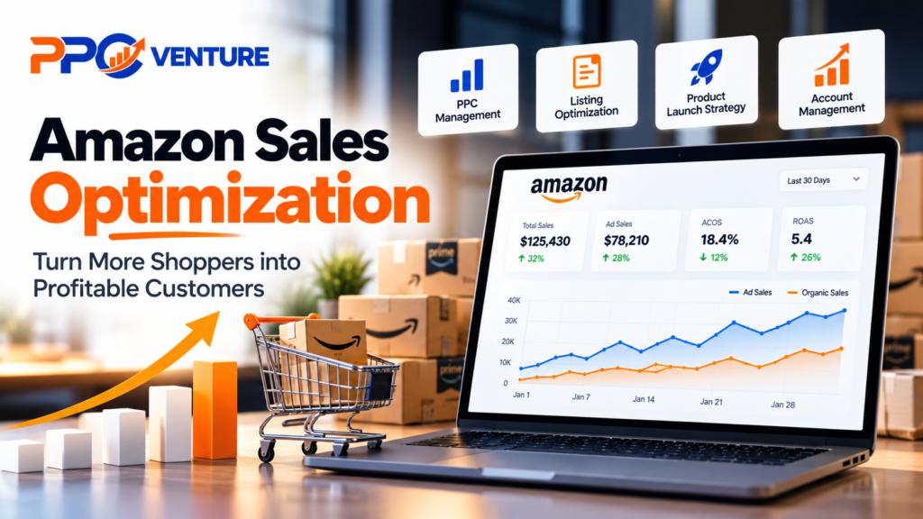 Improve Amazon sales with PPC Venture. Optimize PPC campaigns, product listings, keyword targeting, and advertising performance for profitable growth.